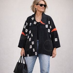 Bets by Canvasbacks Jacket Cotton Linen Sz S Artsy Patchwork Jacket Art To Wear